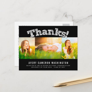 Carte Postale Merci Sketted Multi 3 Photo Graduation Merci
