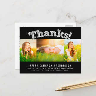 Carte Postale Merci Sketted Multi 3 Photo Graduation Merci