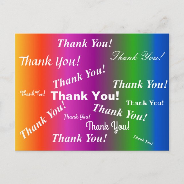 Carte Postale Merci ! sur dégradé d'arc-en-ciel (Devant)