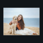 Carte postale Merci | Texte blanc<br><div class="desc">A stylish celebration thank you postcard with large white thanks texte. Add your best photo and custom details to the front and back of the card.</div>