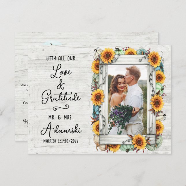 Carte Postale Merci Tournesol Citrouille Automne ferme Photo per (Devant / Derrière)