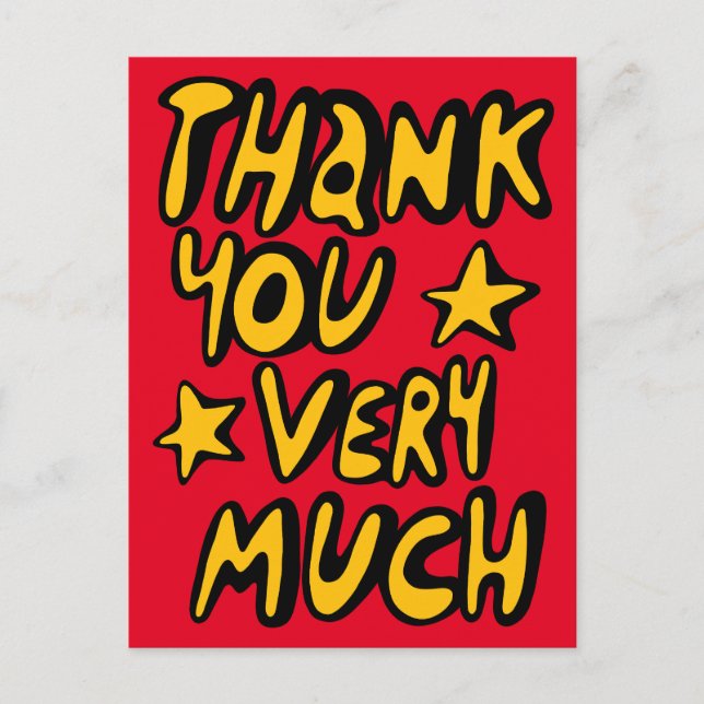 Carte Postale MERCI TRÈS BEAUCOUP de lettres bulles Jaune rouge (Devant)