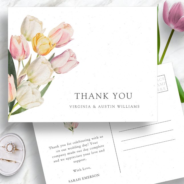 Carte Postale Merci Tulipe (Thank You Watercolor Tulip Postcard by Painted Paperie
)