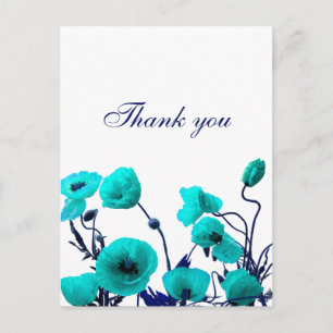 Carte Postale Merci Turquoise Blue Poppy Floral Art Personnalisé