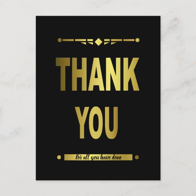 Carte Postale Merci Typographie Noir et Or Élégant (Devant)