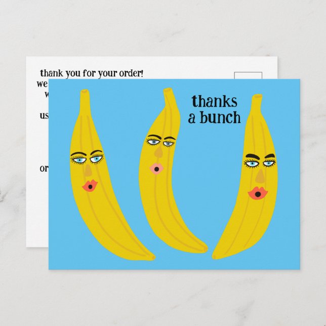 Carte Postale MERCI UN BUNCH Funny Bananes ORDER MERCI QR (Devant / Derrière)