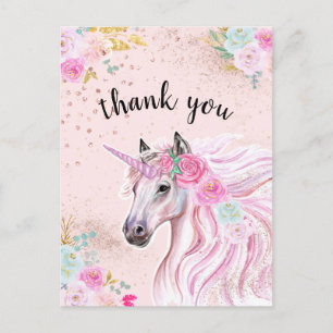 Carte Postale Merci Unicorne rose Turquoise Parties scintillant 
