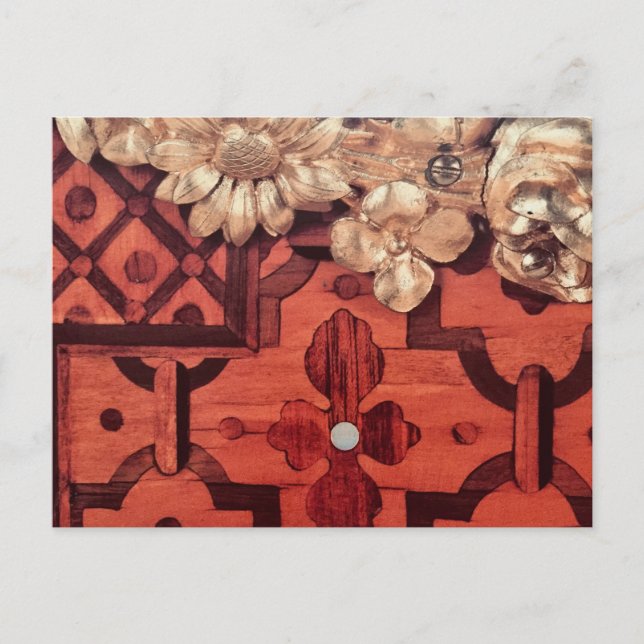 Carte Postale Merci, votre nom, image en bois et or incrusté, (Devant)