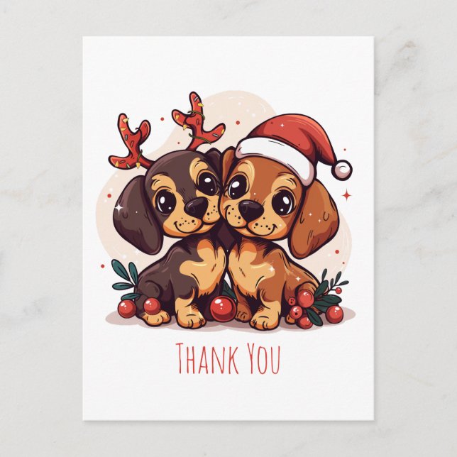Carte Postale Merci Vous Noël Chiens Dachshund (Devant)