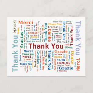 Carte Postale Merci Word Cloud en 5 langues