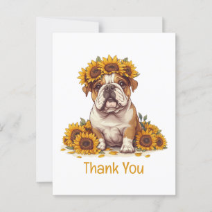Carte Postale Merci You English Bulldog Couronne de Tournesol