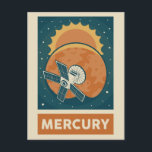Carte Postale Mercure Retro Galaxy Satellite<br><div class="desc">Illustration rétro de Mercure avec satellite.</div>