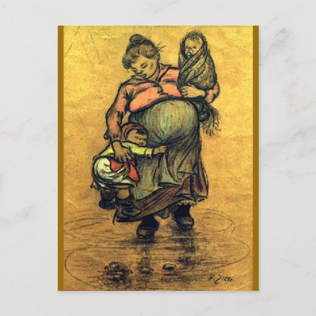 Carte Postale Mère avec deux enfants (Devant)