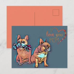 Carte Postale Mère bouledogue français Fête des mères French Bul