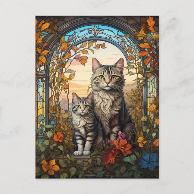 Carte Postale mère de chat et enfant (Devant)