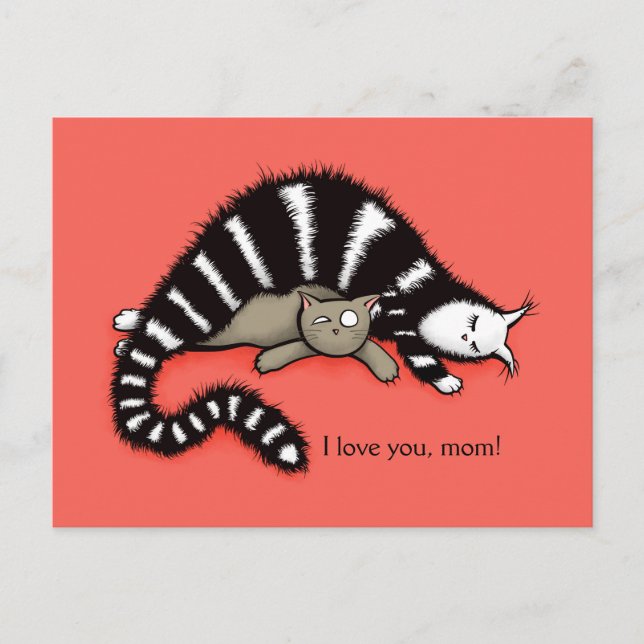 Carte Postale Mère de chat protège sa mignonne Kitty Love Maman (Devant)