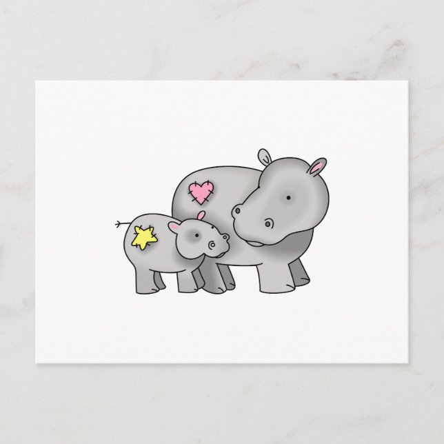 CARTE POSTALE MÈRE ET BÉBÉ HIPPO (Devant)
