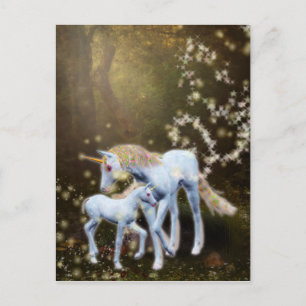 Carte Postale Mère et bébé licorne