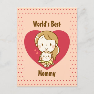 Carte Postale Mère et enfant mignon dessin animé kawaii fête des