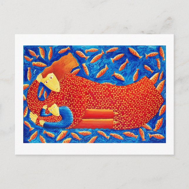 Carte Postale Mère et Fils Avec Poisson Rouge (Devant)