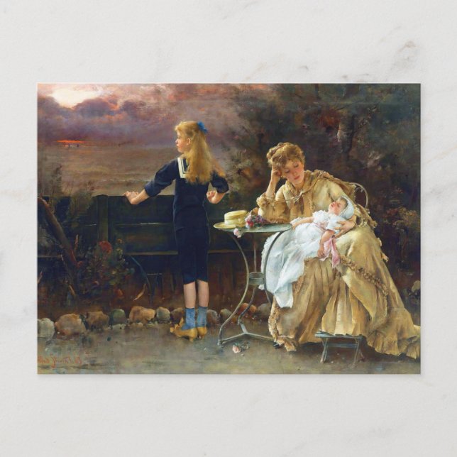 Carte Postale Mère et ses enfants par Alfred Stevens (Devant)
