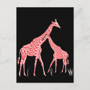 Carte Postale Mère mignonne bébé Motif Whimsical Giraffe Orange