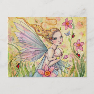 Carte Postale Mère mignonne et bébé illustration de fantaisie de