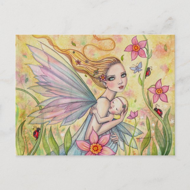 Carte Postale Mère mignonne et bébé illustration de fantaisie de (Devant)
