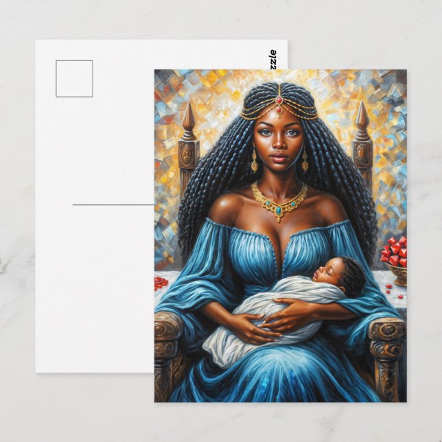 Carte Postale Mère noire avec bébé Erzulie Art (Devant / Derrière)