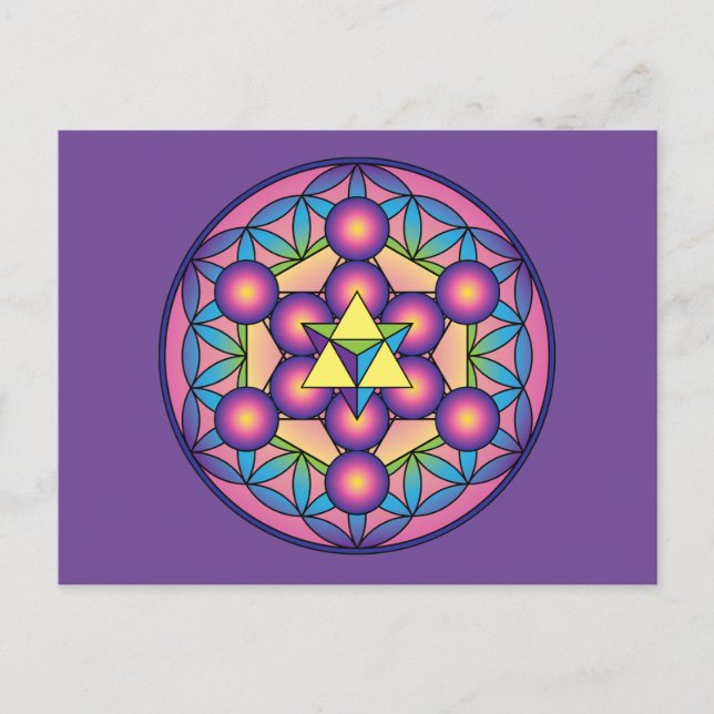 Carte Postale Merkaba, le Cube de Metatron sur Flower of life (Devant)