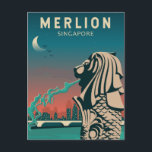 Carte Postale Merlion Singapore Travel Vintage Art<br><div class="desc">OEuvre vectorielle de Mlion. Le Merlion est la mascotte officielle de Singapour. Il est représenté comme une créature mythique avec la tête d'un lion et le corps d'un poisson.</div>