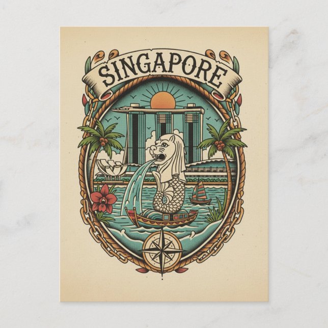 Carte Postale Merlion Singapour (Devant)
