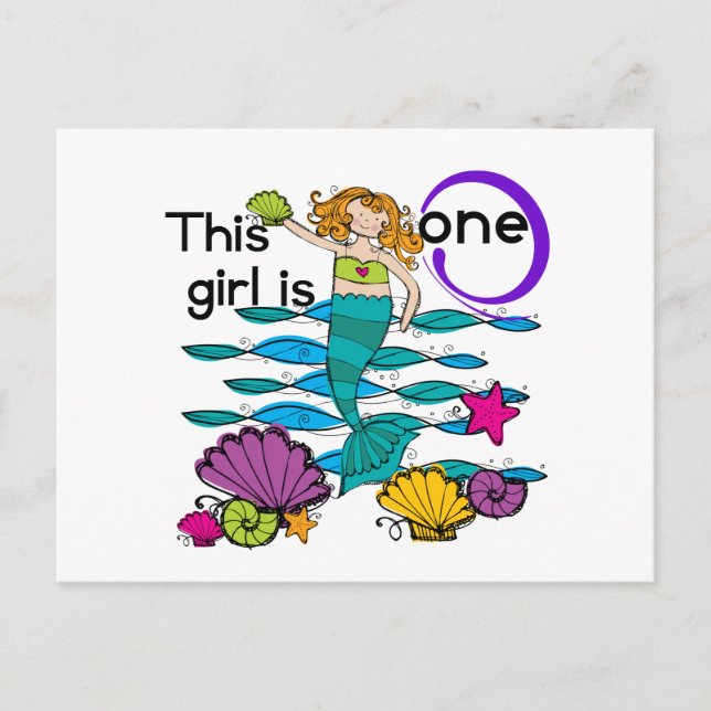 Carte Postale Mermaid 1er Anniversaire Tshirts et cadeaux (Devant)