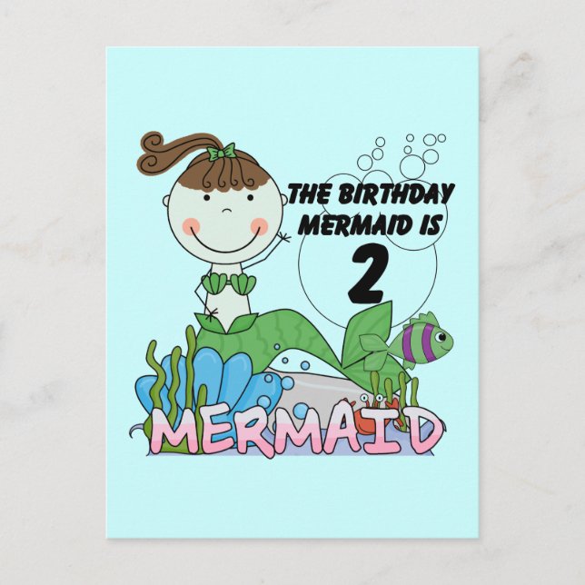 Carte Postale Mermaid 2e Anniversaire Tshirts et cadeaux (Devant)