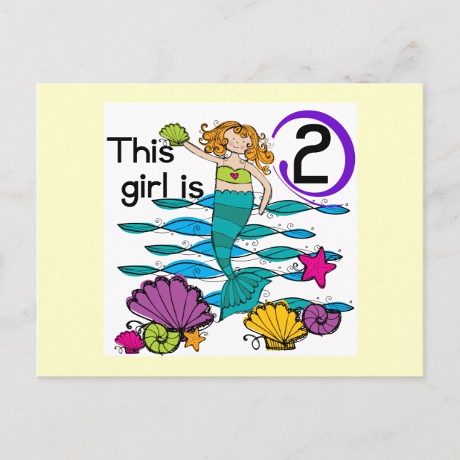 Carte Postale Mermaid 2e Anniversaire Tshirts et cadeaux (Devant)