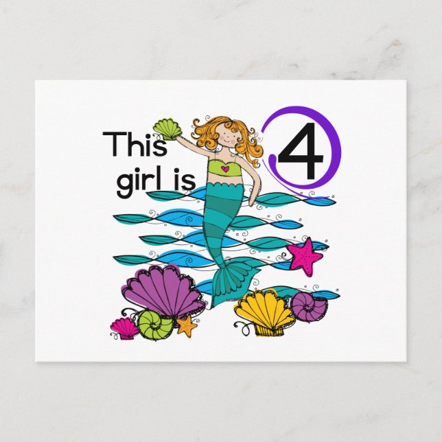 Carte Postale Mermaid 4th Birthday Tshirts and Gifts (Devant)