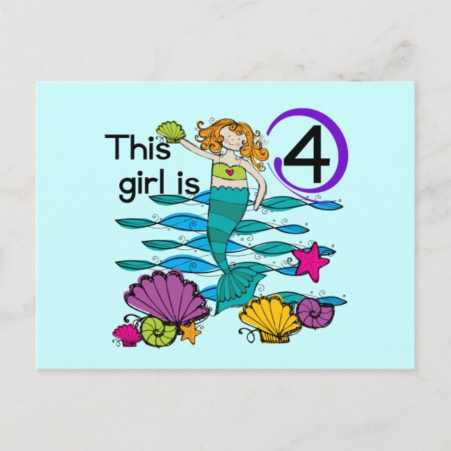 Carte Postale Mermaid 4th Birthday Tshirts and Gifts (Devant)