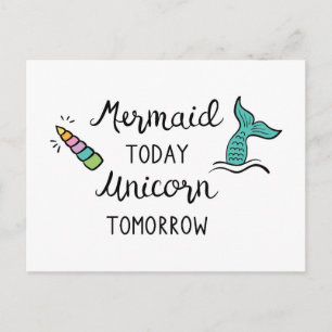 Carte Postale Mermaid Aujourd'Hui Unicorne Demain