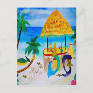 Carte Postale Mermaid Beach Tiki Bar Art