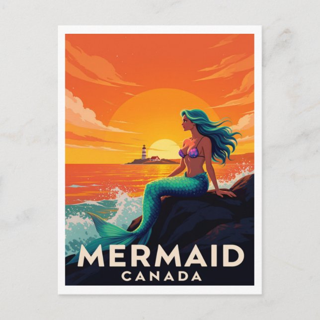 Carte Postale Mermaid Canada Fantasy Sunset Vintage Style (Devant)