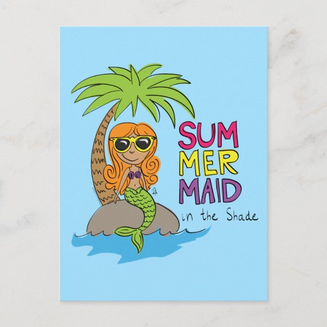 Carte postale Mermaid Cute pour l'été (Devant)