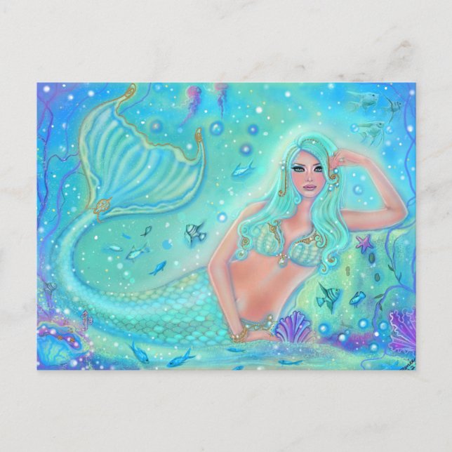 Carte Postale Mermaid Eira aux poissons tropicaux par Renee Lavo (Devant)