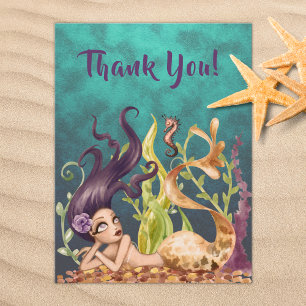 Carte Postale Mermaid et Seahorse Under the Sea Beach Merci