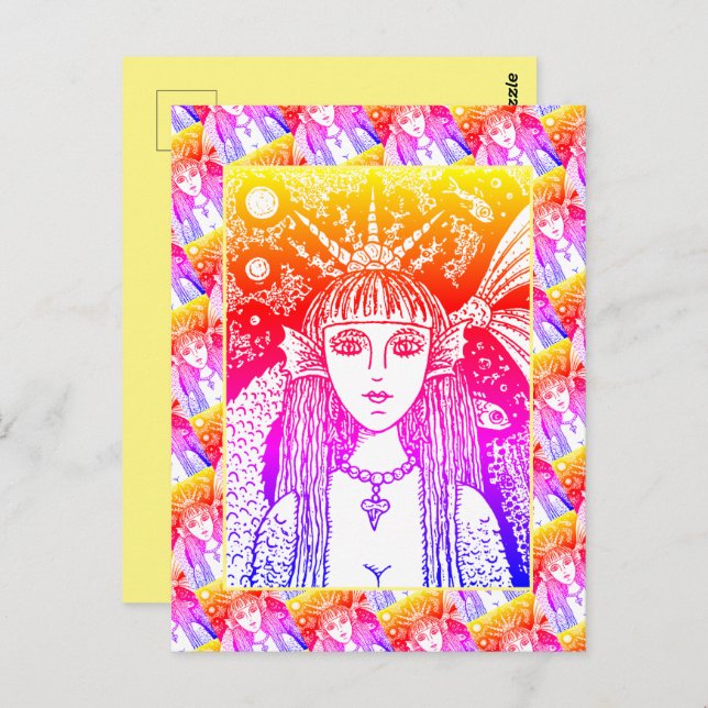 CARTE POSTALE MERMAID GOTHIQUE, SIREN DE MER NOIRE IMAGINAIRE WH (Devant / Derrière)