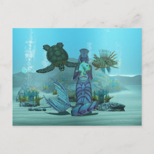Carte postale Mermaid Lionfish Tortue sous-marine