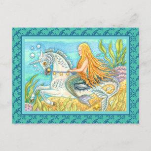 CARTE POSTALE MERMAID & SEA STALLION, UNICORN D'IMAGINAIRE WHIMS