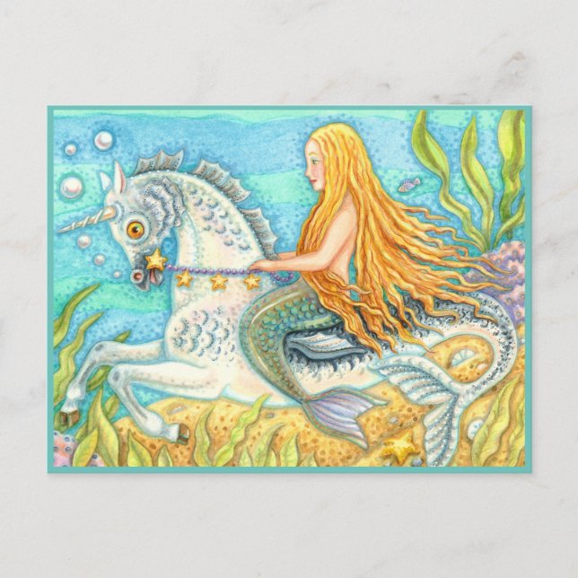 CARTE POSTALE MERMAID & SEA STALLION, UNICORN D'IMAGINAIRE WHIMS (Devant)