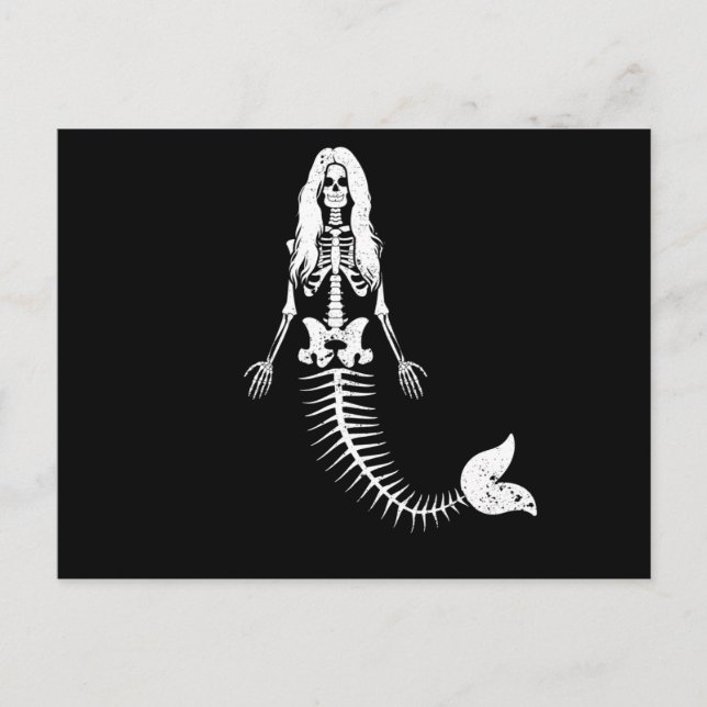 Carte Postale Mermaid Skeleton Halloween drôle Éffrayant (Devant)