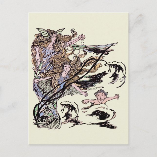 Carte Postale Mermaids Vintage Victorian Illustration (Devant)