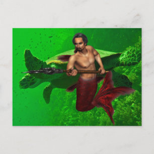 Carte postale Merman avec tortue de mer